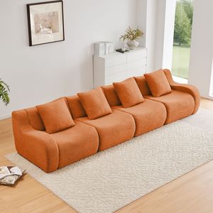 Divano a 4 Posti in Tessuto Teddy di Alta Qualità, Senza Montaggio Necessario, Braccioli Curvi, Design Antiscivolo, Alta Densità 32D, per Soggiorno - Product Image 2