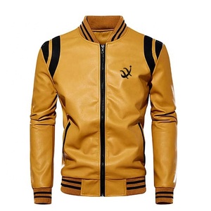 OEM Custom <b>Genuine</b> Leather Varsity Jacket for Men Casual Real Leather Motorbike Jacket With <b>Nylon</b> Shell - Product Image 2