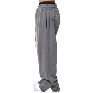 Pantalones de chándal anchos de estilo urbano para hombre, con logo personalizado, lavado a la piedra vintage, pierna ancha, cintura elástica con cordón, acampanados y transpirables. - Product Image 2