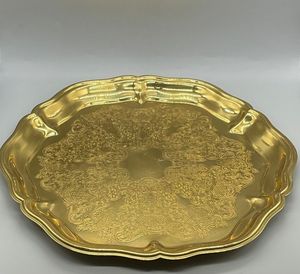 Plateau de service rond en métal finition or de luxe, plat de présentation haut de gamme pour mariage, événement, décoration de table, centre de table pour hôtel et banquet - Product Image 6