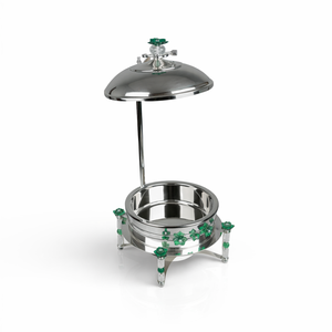 Plat de service de luxe en acier inoxydable avec motif floral vert en acrylique pour buffet, idéal pour les tables de restaurant d'hôtel - Product Image 2