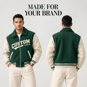 Chaqueta Varsity Personalizada de Moda con Bordado Chenille, Cuerpo de Lana y Mangas de Cuero, Estilo Urbano Universitario - Product Image 5