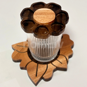OEM Natural Eco Friendly Teak Wood Flower <b>Coaster</b> <b>Set</b> Sustainable Food Safe No Paint and Varnish Halal Customized Cup Mat Holder - Product Image 1