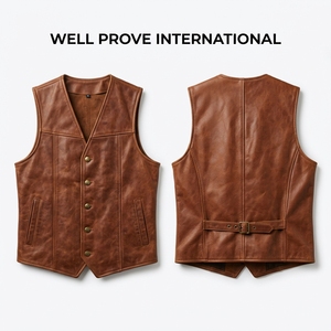 <b>Men's</b> Premium Canvas <b>Vest</b> Windproof Quick Dry Breathable V-Neck Horn Buttons Custom Embossed Logo Front Back Dark Brown Yoke - Product Image 6