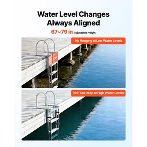 Échelle de ponton rétractable en alliage d'aluminium à 5 marches, marches larges antidérapantes avec une capacité de charge de 350 lb pour bateau ponton et piscine - Product Image 4