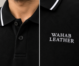 Camisa de Piqué Negra para Hombre, Cuello y Puños Blancos en Contraste, Logotipo Personalizado, Corte Ajustado, Uniforme de Golf Informal, 100% Algodón, Secado Rápido, Manga Larga - Product Image 5