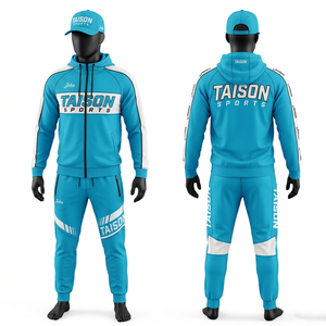 Premium 280 GSM Polyester Interlock Boxing Tracksuit Blue <b>White</b> Panel Custom Embroidery Logo OEM - Product Image 3