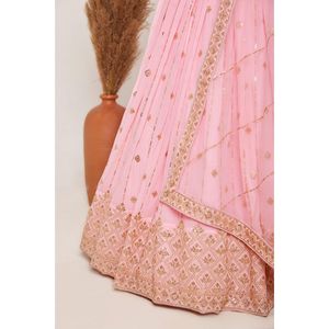 DESIGNER GEORGETTE BRODERIE SEQUENCE TRAVAIL LEHENGA CHOLI AVEC DUPATTA ROSE - Product Image 1