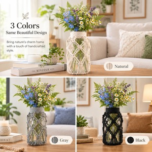 Vase en verre bohème avec filet en corde, décoration de table, pour arrangement floral et exposition - Product Image 3
