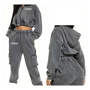 Ensemble de survêtement d'hiver entièrement personnalisé pour femme, grande taille, chaud, avec pantalon de jogging et haut court décontracté à manches longues - Product Image 1