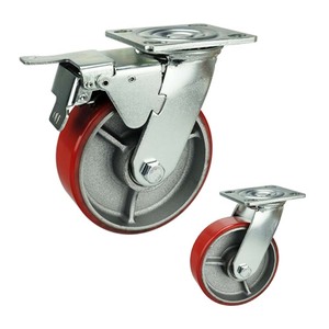 Roues en polyuréthane à noyau de fer de 4, 5, 6, 8 pouces, roulettes industrielles en PU pour chariot avec freins à Double verrouillage - Product Image 3