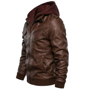 Nuevas Chaquetas de Cuero PU para Hombre, Cuello Alto, Estilo Vintage, Color Slim, Venta al por Mayor, Chaqueta Casual de Cuero PU, Moda Masculina - Product Image 5