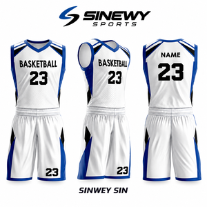 Ensemble de maillots de basket-ball SINEWY SPORTS sans manches en mesh, uniforme personnalisé pour équipe, blanc, bleu, noir, 23, respirant, adulte, unisexe - Product Image 1