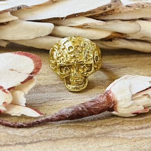 Bague Crâne au Design Original en Laiton Gothique pour Hommes, Plaqué Or 18 carats, Bijou Punk Massif, Vente en Gros / Support ODM Disponible - Product Image 1
