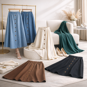 Jupes en jean pour femmes en gros, jupe décontractée en coton, vêtements à séchage rapide, jupe longue unie teinte pour femme, mode estivale - Product Image 1