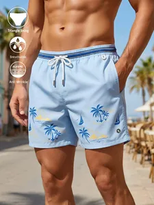 Men's Contrast Color <b>Light</b> Blue Summer Casual Beach Holiday Vacation Holiday Elastic Waist Drawstring Pants, Board Shorts - Product Image 3