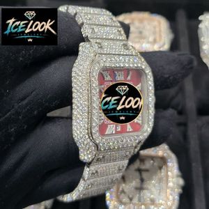 Reloj de Lujo para Hombre ICELOOK, Cuadrado, con Diamantes, Acero Inoxidable, Esfera Roja, Movimiento de Cuarzo Analógico, 38 mm, Cierre Plegable - Product Image 3