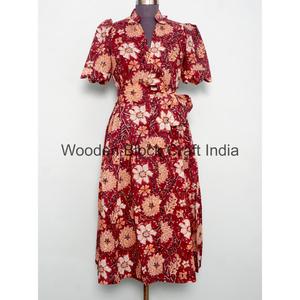 Vestido maxi de algodón lavable, ecológico, con estampado floral bohemio, hecho a mano, de verano, para mujer, de manga corta, estilo playero, fluido y natural. - Product Image 2