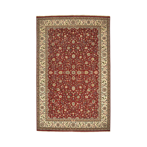 Tapis persan en laine rouge cramoisi noué à la main, motif floral traditionnel, à poils ras, tapis de luxe pour salon - Product Image 1