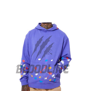 Sudadera con Capucha Morada para Hombre, Diseño Pintado a Mano, Tela Francesa de Algodón, Estilo Casual para Otoño - Product Image 6