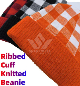 Unisex Acrylic Checkered Beanie <b>Hat</b> 22cm Knitted <b>Winter</b> for Adults Casual Ski Wear - Product Image 4