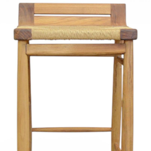 Tabouret de bar en teck moderne avec assise en corde, sans dossier, pour comptoir, mobilier de jardin intérieur/extérieur - Product Image 4