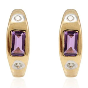 Pendientes de Aro Gruesos de Oro de 14K con Amatista y Diamante - Product Image 2