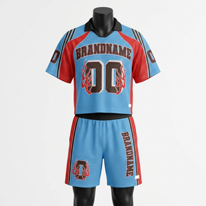 Premium 180 GSM polyester mesh shorts set breathable blue red panel sports uniform custom <b>heat</b> transfer logo for men's set - Product Image 2