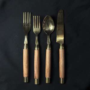 Rose Gold PVD coated Wooden Handle <b>Flatware</b> Set of 4 Cutlery Spoon Fork Knife Perfect Wedding Rental Cutlery Custom Accepted - Product Image 2