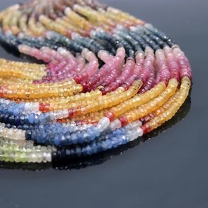 Natural Multi Sapphire Faceted Rondelle Beads 3-3.5mm <b>Rainbow</b> Sapphire Gemstone Strand Wholesale Bulk - Product Image 3