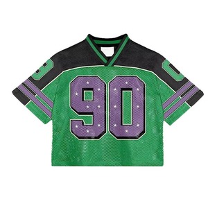 Maillot de football américain unisexe personnalisé vert pour le numéro 90, en maille sublimée respirante, à manches courtes et col en V, vêtement de sport pour adulte - Product Image 1