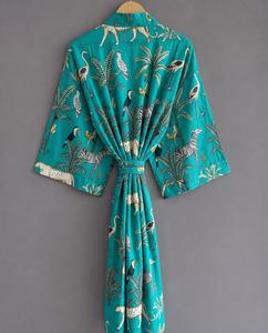Veste kimono indienne Kantha faite à la main en coton matelassé rayé respirant tricoté pour femme, longue tenue d'hiver, style plage, robes décontractées - Product Image 5