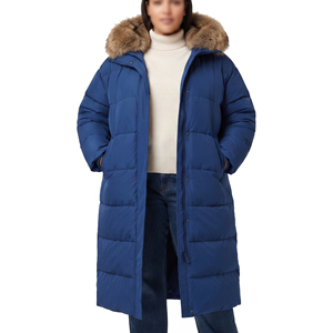 Manteau d'hiver long matelassé pour femme avec capuche en fausse fourrure, doudoune longue rembourrée pour l'extérieur, manteau d'hiver long matelassé épais pour femme - Product Image 1