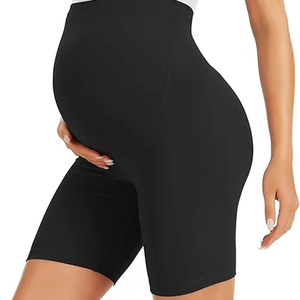 Shorts de maternité écologiques pour femmes, shorts de course et de yoga, logo personnalisé, coupe extensible, évacuation de l'humidité, shorts de cycliste noirs en polyester - Product Image 1
