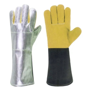 Gants de sécurité en cuir de vachette croûte aluminisée et para-aramide pour la protection industrielle, la lutte contre les incendies, le barbecue et les soudeurs - Product Image 5