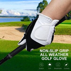 Gants de golf pour hommes, main gauche, pour golfeurs droitiers, cuir synthétique avec fermeture réglable en fibre, noir et blanc - Product Image 3