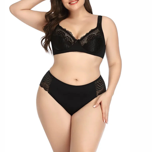 Conjunto de sujetador y braga estilo francés con encaje floral sexy, bordado, transpirable, ecológico, teñido liso, sin costuras, con aros y copa completa, efecto push-up. - Product Image 2