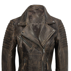 Blouson Bomber Moto Femme en Cuir Véritable Coupe Slim Noir Zippé Col Montant Logo Personnalisé Automne Prix Usine Vente en Gros - Product Image 2