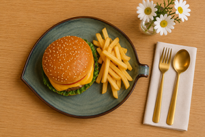 Modern Restaurant Serving <b>Plate</b> Tray for Fast Food <b>Ceramic</b> Serving Tray with Handle for Burger & Fries Restaurant-Style <b>Ceramic</b> - Product Image 4