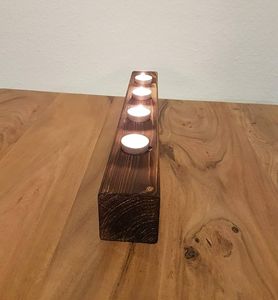 Porte-bougie en bois ContourGlow |   Support rectangulaire long pour bougies chauffe-plat |   Décoration de Noël moderne faite à la main pour la maison et cadeau - Product Image 5