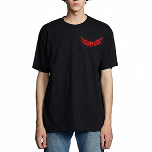 Camiseta Negra de Manga Corta para Hombre con Logotipo de Alas en Relieve, Cuello Redondo, Corte Regular, Estilo Casual - Product Image 3