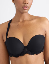 Women's Strapless Wire Free Push-Up Bra Full Cup Lace <b>Trim</b> Seamless Black Lingerie - Product Image 2