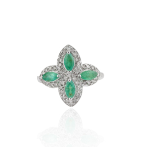 Stunning 925 Sterling <b>Silver</b> Four Leaf Clover Genuine Marquise Cut <b>Emerald</b> Fine Jewelry <b>Ring</b> Bulk Order Available - Product Image 3