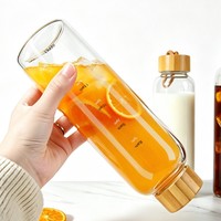Botella de Vidrio Transparente Resistente al Calor y a Fugas con Logotipo Personalizado, Tapa de Bambú y Tapa de Acero Inoxidable, Vaso Portátil para Beber