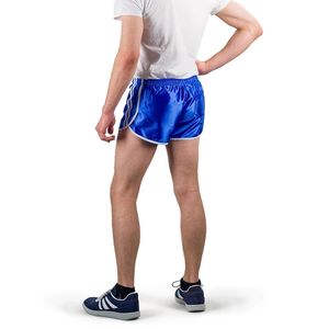 Pantalones Cortos Deportivos Azules de Secado Rápido para Hombre con Cintura Ajustable con Cordón y Franja Lateral, Pantalones Cortos Deportivos de Poliéster Tejido de Color Sólido a Media Pierna - Product Image 2