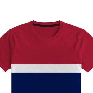 T-shirt à manches longues pour homme, uni, rouge, blanc, bleu, avec bordure contrastée, col rond, coupe décontractée, tissé, 100% coton, séchage rapide à l'avant - Product Image 3