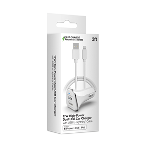 Chargeur de voiture double USB haute puissance 3,4 A compatible avec les iPhones, les iPads et les AirPods - Product Image 2