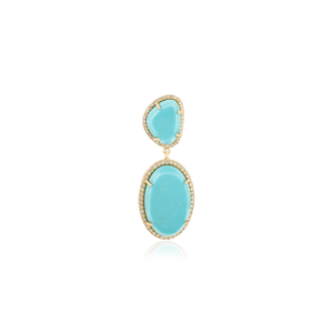 Magnifique pendentif halo en turquoise et diamants 100% naturels, fait à la main, en or jaune véritable 14 carats, pour mariage - Product Image 1