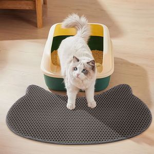 Tappetino per intrappolare lettiera per gatti con Design a doppio strato con testa di gatto impermeabile facile da pulire accessorio per lettiera per gatti grigio scuro - Product Image 1
