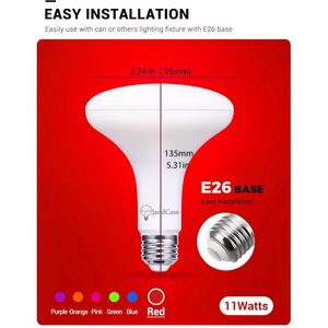 Bombillas LED BR30 de 11W (Equivalente a 100W), Rojas, Empotrables, 900lm, No Regulables, Base E26 para Iluminación Empotrada, Paquete de 2 - Product Image 5